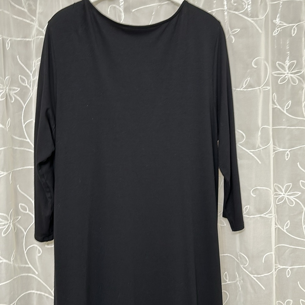 Eileen Fisher size medium black dress faux wrap midi. - Picture 5 of 6